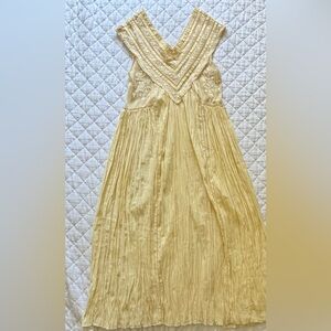 Zara ZW Collection Yellow Embroidered Pleated Dress - Size Small